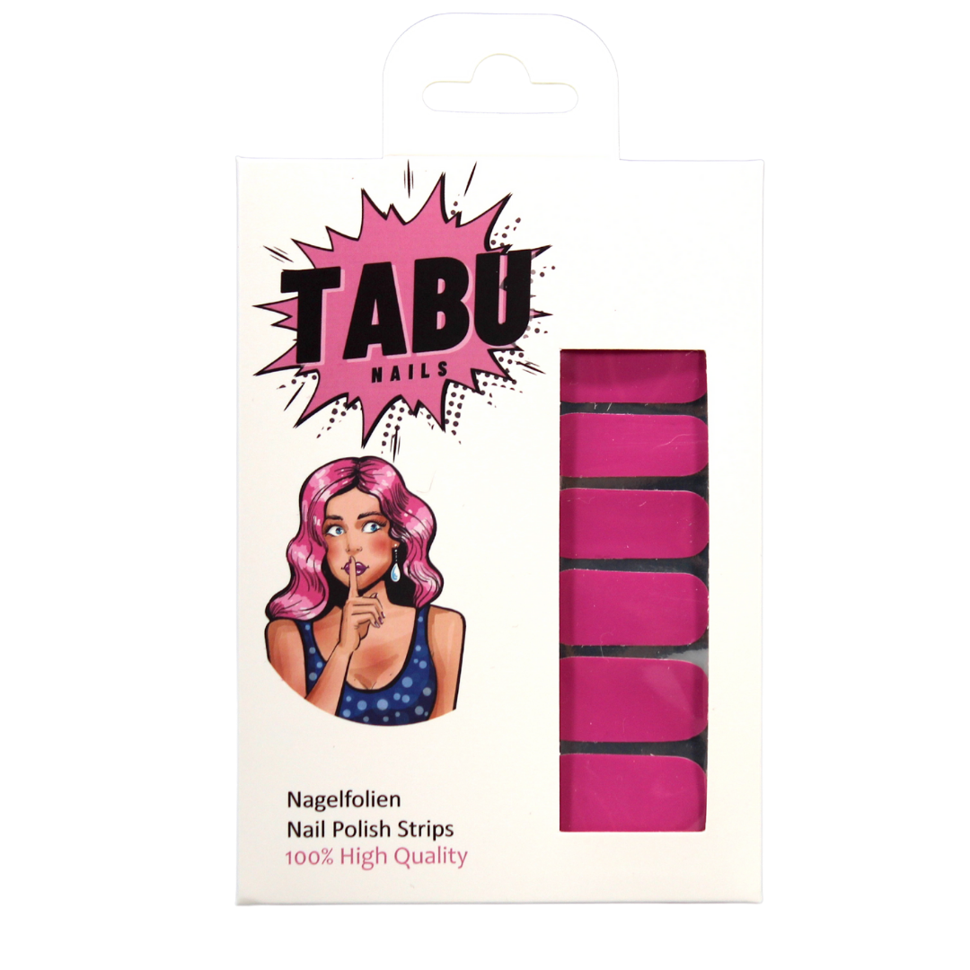 Nagelfolie mit TABU NAILS Verpackung in einem auffäligen Pink